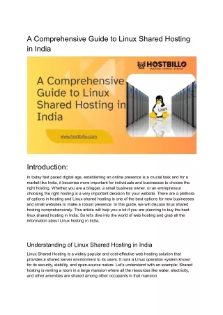 A Comprehensive Guide to Linux Shared Hosting in India