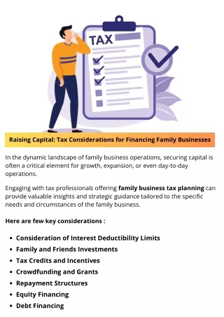 Raising Capital: Tax Considerations for Financing Family Businesses