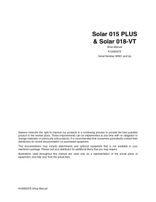 Daewoo Doosan Solar 015 PLUS Excavator Service Repair Manual 1