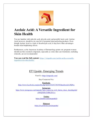 Azelaic Acid A Versatile Ingredient for Skin Health