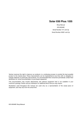 Daewoo Doosan Solar 030 Plus Excavator Service Repair Manual