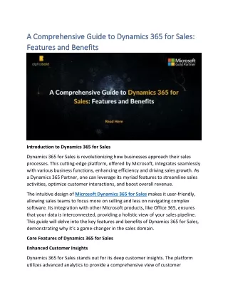 A Comprehensive Guide to Dynamics 365 for Sales Features and Benefits