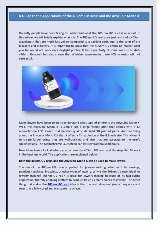 A Guide to the Applications of the 405nm UV Resin and the Anycubic Mono X