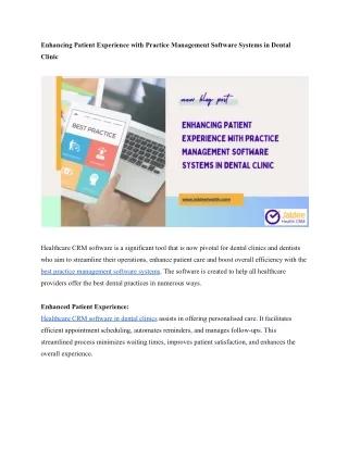 Enhancing Patient Experience with Practice Management Software Systems in Dental Clinic
