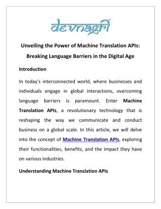 Unveiling the Power of Machine Translation APIs: Breaking Language Barriers in t