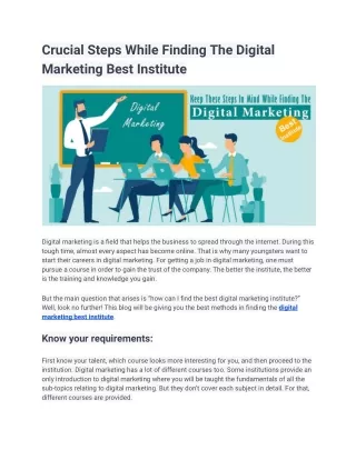 Crucial Steps While Finding The Digital Marketing Best Institute