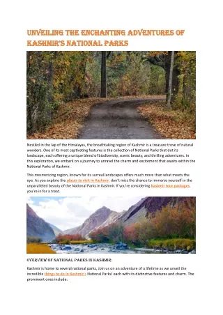 the Enchanting Adventures of Kashmir's National Parks