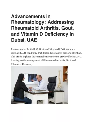 Advancements in Rheumatology- Addressing Rheumatoid Arthritis, Gout, and Vitamin D Deficiency in Dubai, UAE