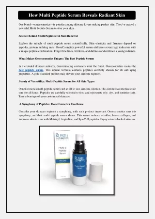 How Multi Peptide Serum Reveals Radiant Skin