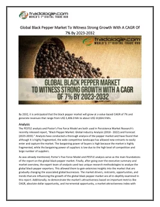 Global Black Pepper Market To Witness Strong Growth With A CAGR Of 7