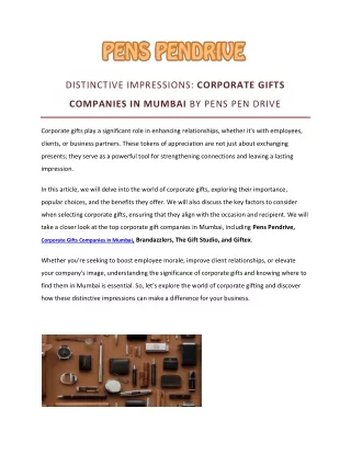 DISTINCTIVE IMPRESSIONS: CORPORATE GIFTS COMPANIES IN MUMBAI BY PENS PEN DRIVE