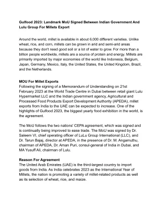 Gulfood 2023_ Landmark MoU Signed Between Indian Government And Lulu Group For Millets Export