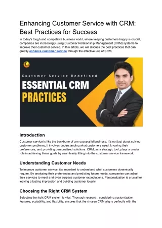 Enhancing Customer Service with CRM_ Best Practices for Success