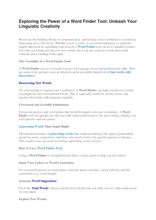 Exploring the Power of a Word Finder Tool: Unleash Your Linguistic Creativity