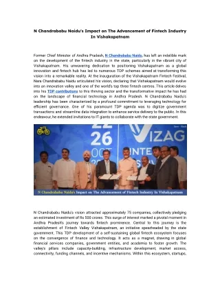 N Chandrababu Naidu Impact on The Advancement of Fintech Industry In Vishakapatn