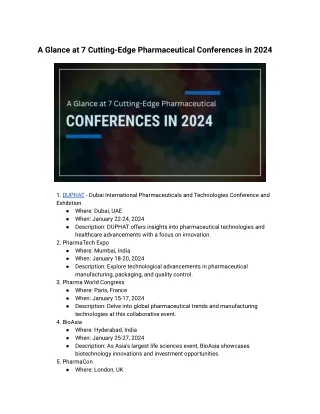 A Glance at 7 Cutting-Edge Pharmaceutical Conferences in 2024