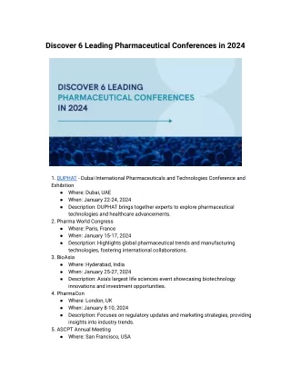 Discover 6 Leading Pharmaceutical Conferences in 2024