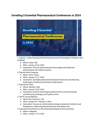 Unveiling 5 Essential Pharmaceutical Conferences in 2024