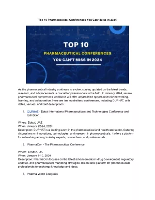 Top 10 Pharmaceutical Conferences You Can't Miss in 2024