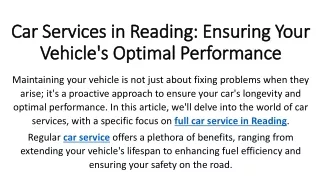 Car Services in Reading Ensuring Your Vehicle's Optimal Performance