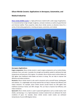 Silicon Nitride Ceramic-Applications in Aerospace, Automotive, and Medical Industries