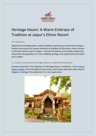 Heritage Haven: A Warm Embrace of Tradition at Jaipur's Ethnic Resort