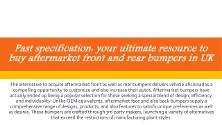 Past specification your ultimate resource to buy aftermarket front and rear bumpers in UK