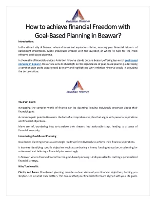 How to achieve financial Freedom with Goal-Based Planning in Beawar