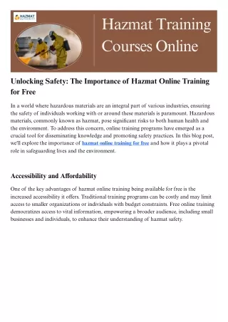 Unlocking Safety The Importance of Hazmat Online Training for Free