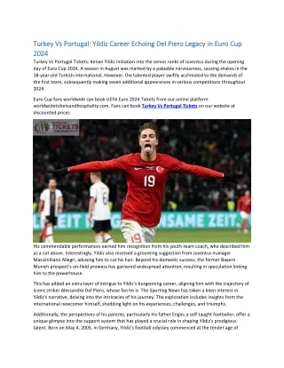 Turkey Vs Portugal Yildiz Career Echoing Del Piero Legacy in Euro Cup 2024