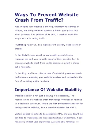 Ways To Prevent Website Crash From Traffic