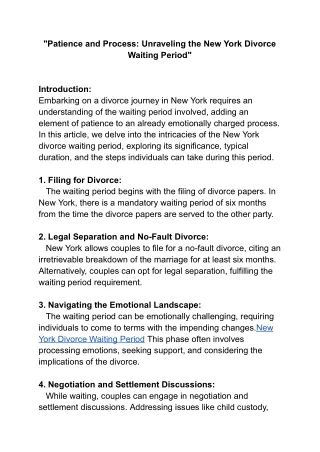 New York Divorce Waiting Period