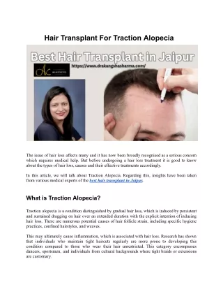 Best Hair Transplant in Jaipur