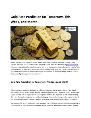 Gold Rate Prediction for Tomorrow