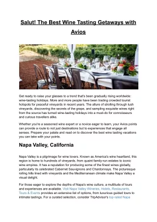 Salut - The Best Wine Tasting Getaways with Avios