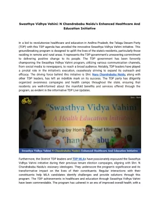 Swasthya Vidhya Vahini: N Chandrababu Naidu’s Enhanced Healthcare And Education