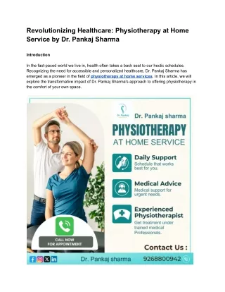 Revolutionizing Healthcare: Physiotherapy at Home Service by Dr. Pankaj Sharma