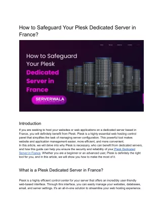 How to Safeguard Your Plesk Dedicated Server in France