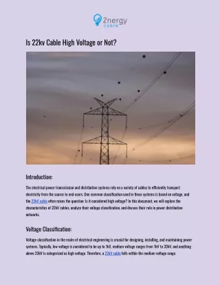 Is 22kv Cable High Voltage or Not