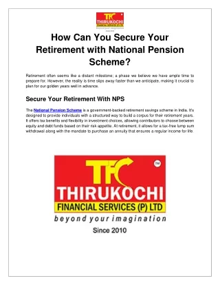 How Can You Secure Your Retirement with National Pension Scheme