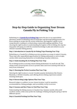 Step-by-Step Guide to Organizing Your Dream Canada Fly in Fishing Trip