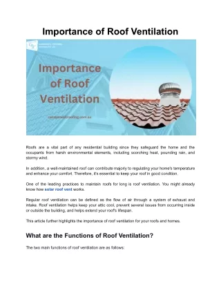 Importance of Roof Ventilation