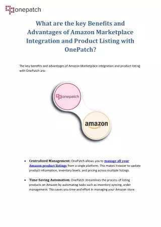 Advantages of Amazon Marketplace Integration and Product Listing with OnePatch