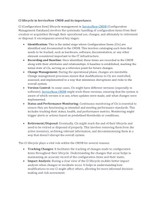 CI lifecycle in ServiceNow CMDB and its importance.