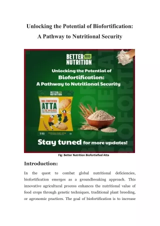 Unlocking the Potential of Biofortification:  A Pathway to Nutritional Security