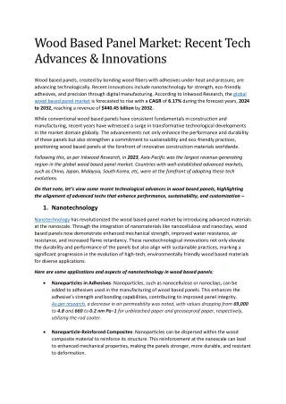 Wood Based Panel Market: Recent Tech Advances & Innovations