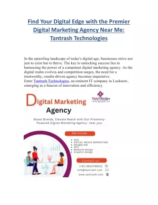 Find Your Digital Edge with the Premier Digital Marketing Agency Near Me: Tantra