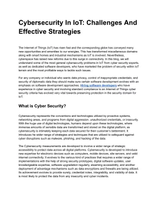 Cybersecurity In IoT Challenges And Effective Strategies