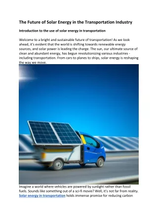 The Future of Solar Energy in the Transportation Industry