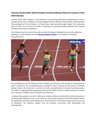 Summer Games 2024 JAAA President Unveils Ambitious Plans for Jamaica's Paris 2024 Olympic